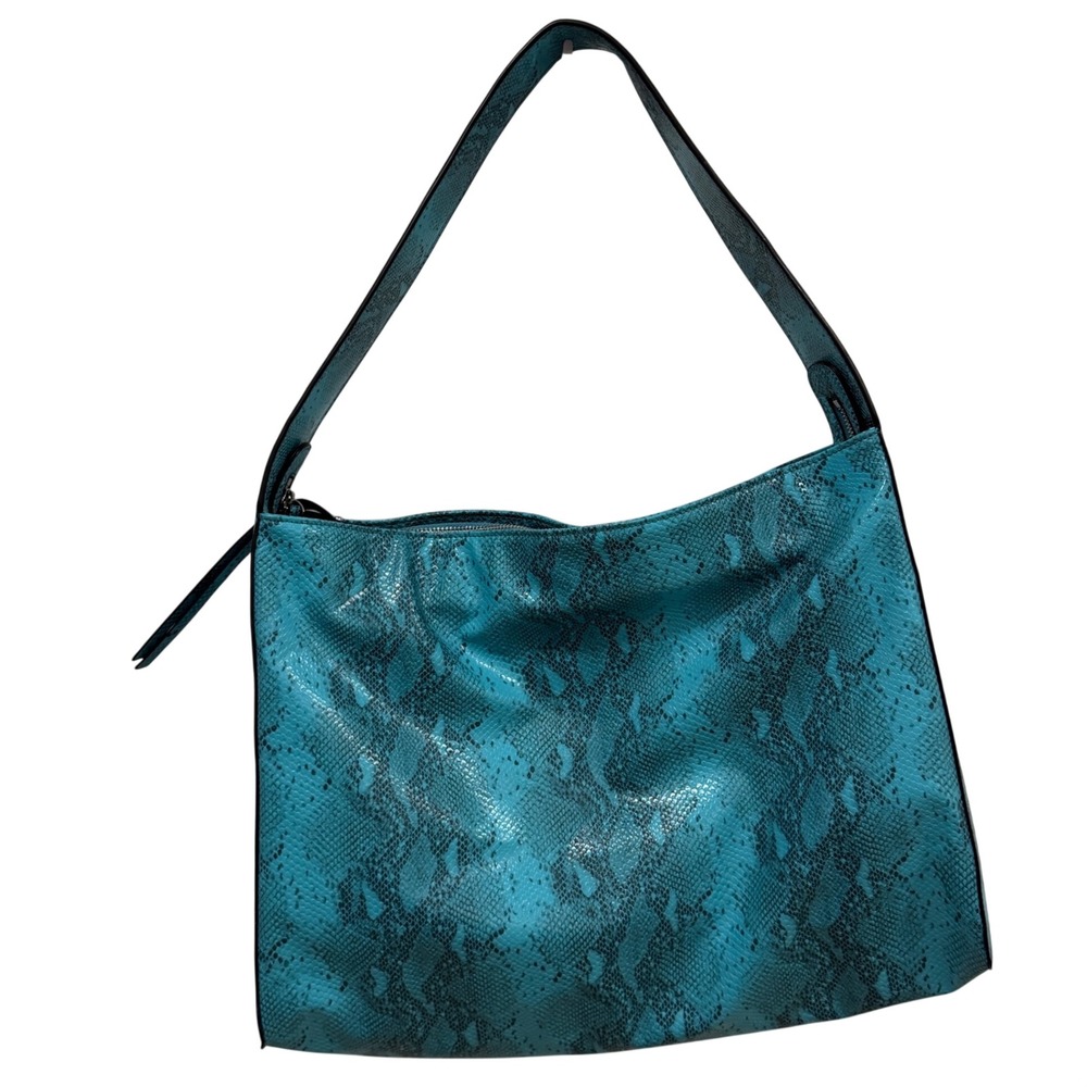 Poppy Lissiman Teal Blue Snakeskin Embossed Vegan Leather Hobo Shoulder Bag